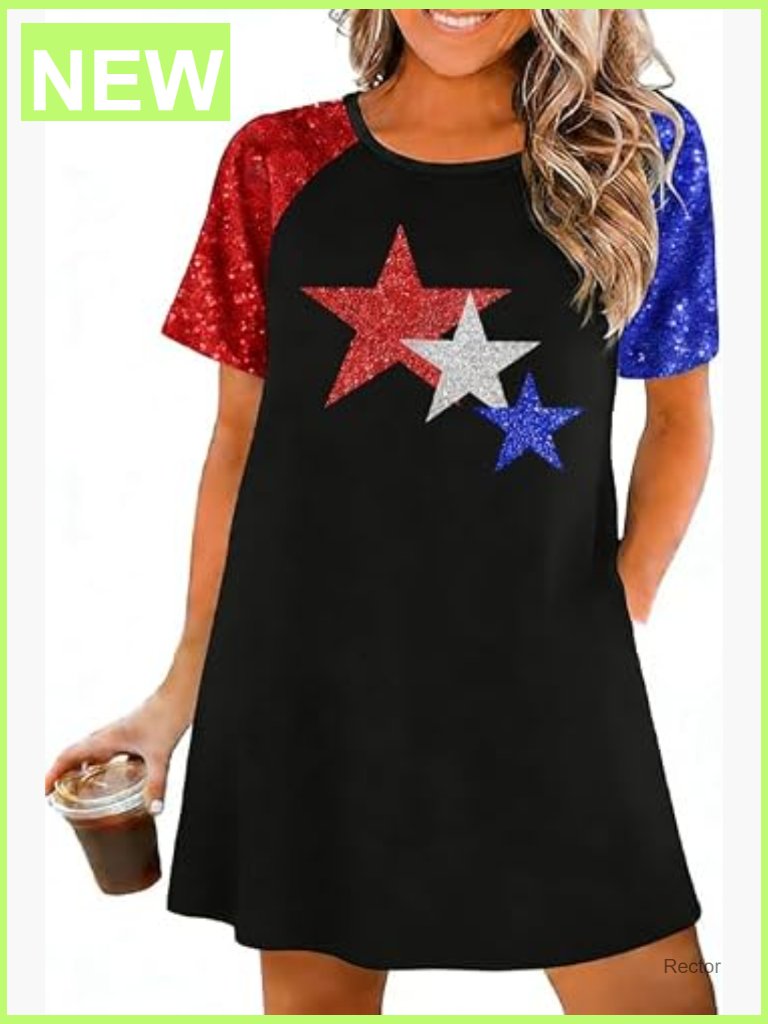 Patriotic Stars Stripes Dress Sparkly Summer Sundress